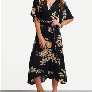 Shein, NWOT, Black Floral Wrap Dress, XL